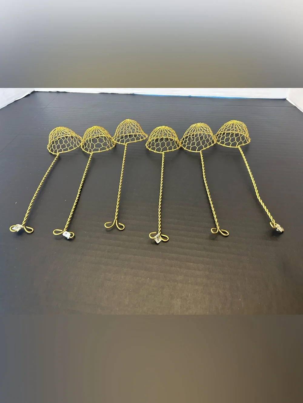Vtg Gold Brass Metal Mesh Spoon Scoop Wire Oil Skimmer Strainer 9” Lot Of 6